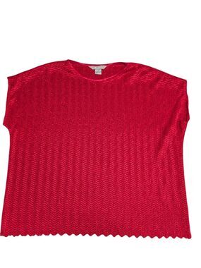 TanJay Red Crinkle Short Sleeve Scalloped Shirt Women's XL